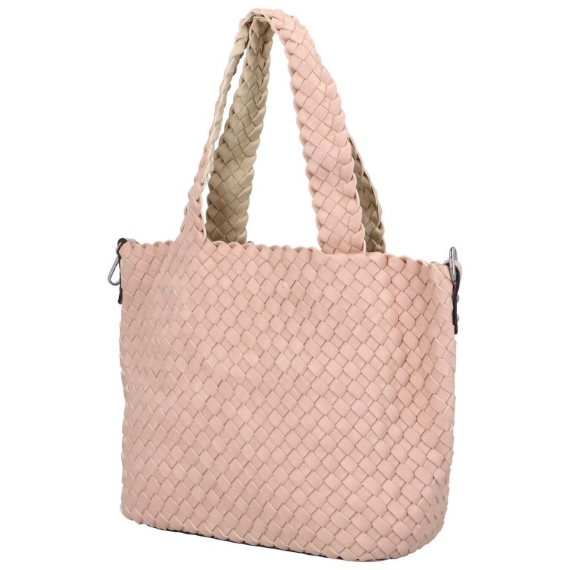 Elegantní koženková kabelka 2v1 Dora, růžová - béžová