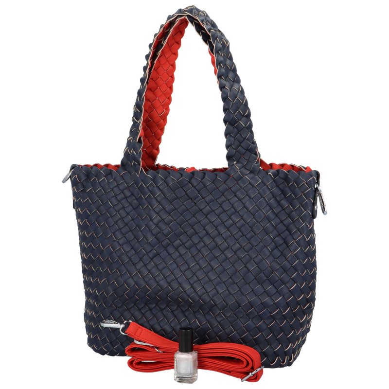 Elegantní koženková kabelka 2v1 Dora, tmavě modrá - červená