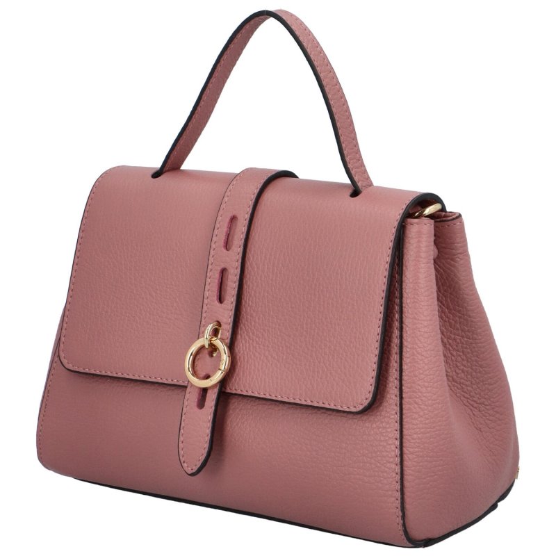 Luxusní dámská kožená kufříková kabelka do ruky Ella, růžová