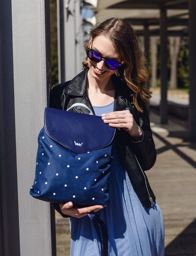 Moderní dámský puntíkatý batoh VUCH Hasling, tmavě modrý
