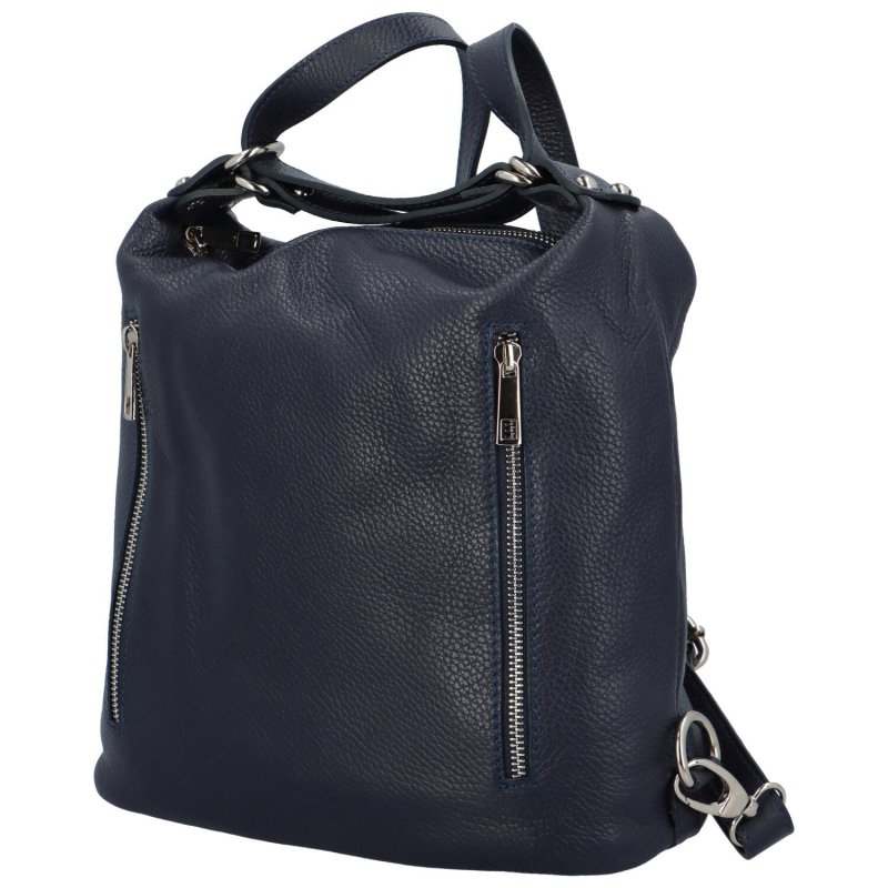 Nadčasová dámská kožená kabelka/batoh Luboko, tmavě modrá