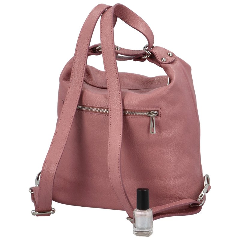 Nadčasová dámská kožená kabelka/batoh Luboko, růžová