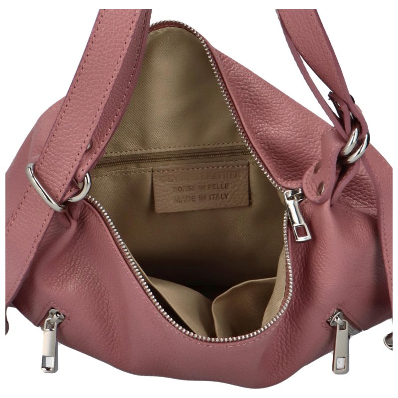 Nadčasová dámská kožená kabelka/batoh Luboko, růžová