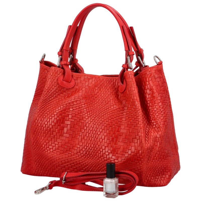Kožená dámská velká taška do ruky Santala, červená