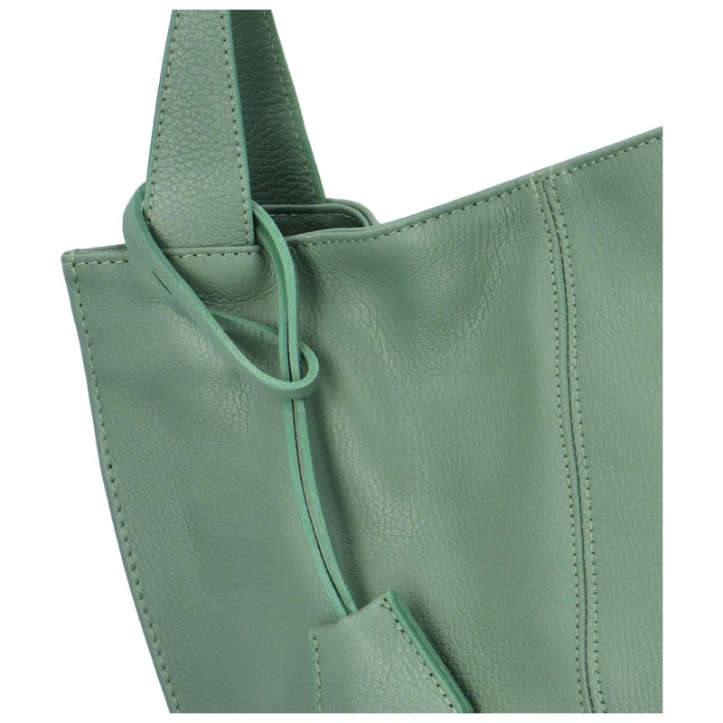 Prostorná kožená kabelka Lea, světle zelená