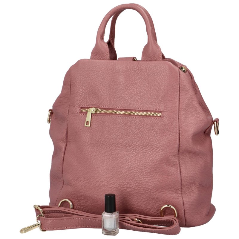 Luxusní dámský kožený kabelko-batoh Opu, růžová