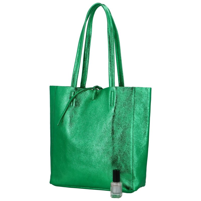 Jednoduchá kožená kabelka přes rameno Rita, metalická zelená