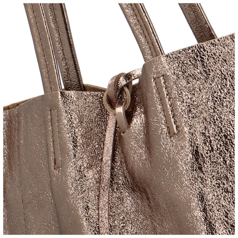 Jednoduchá kožená kabelka přes rameno Rita, metalická bronzová