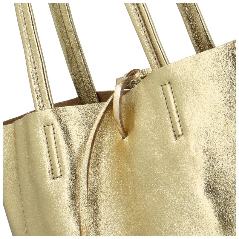 Jednoduchá kožená kabelka přes rameno Rita, metalická zlatá