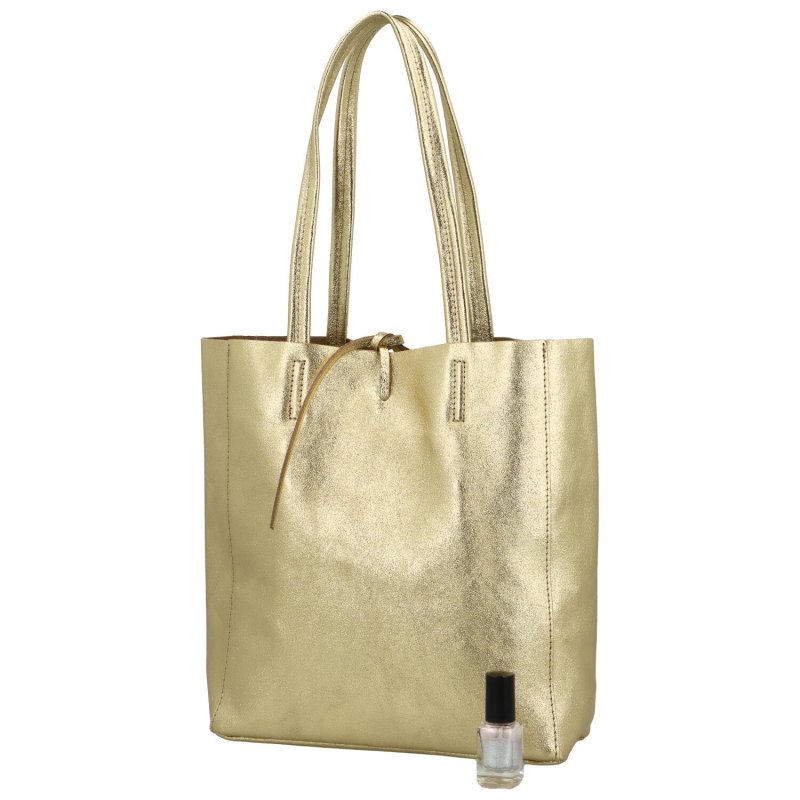 Jednoduchá kožená kabelka přes rameno Rita, metalická zlatá