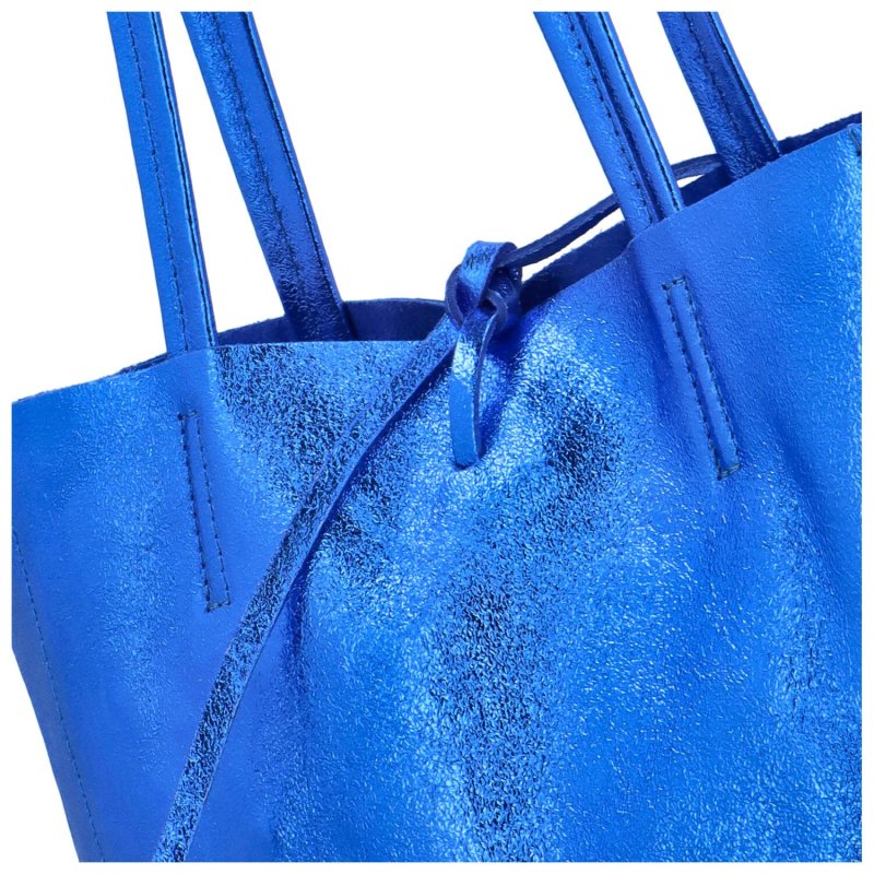 Jednoduchá kožená kabelka přes rameno Rita, metalická královská modrá