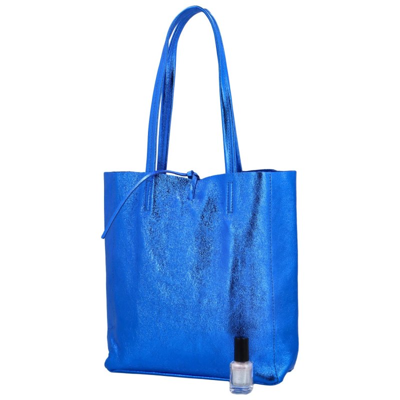 Jednoduchá kožená kabelka přes rameno Rita, metalická královská modrá