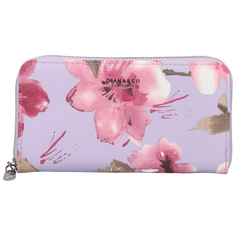 Pouzdrová dámská koženková peněženka Flowers, fialová