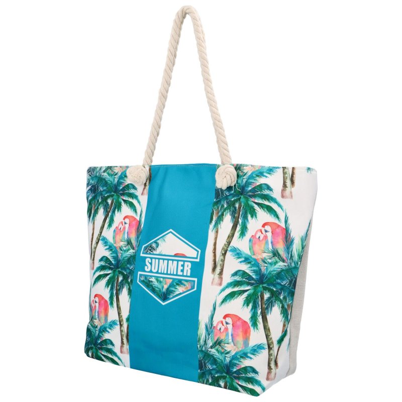 Prostorná plážová taška Tropy, modrozelená