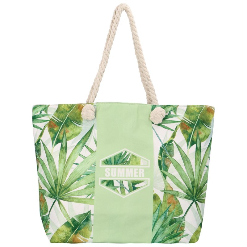 Prostorná plážová taška Tropy, jemná zelená