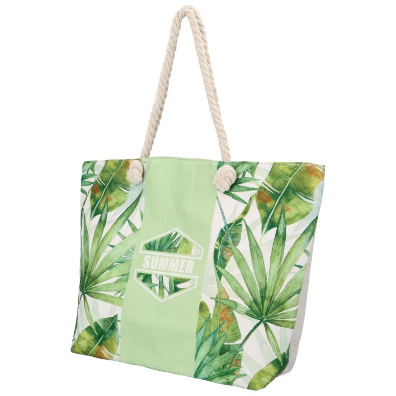 Prostorná plážová taška Tropy, jemná zelená