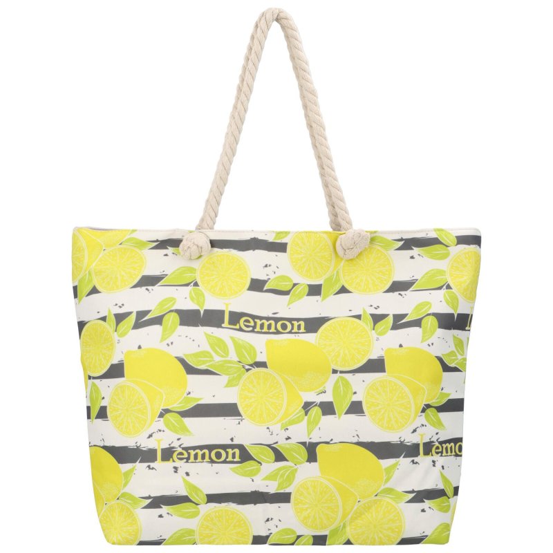 Textilní plážová taška Citronáda, citrón a černý pruh