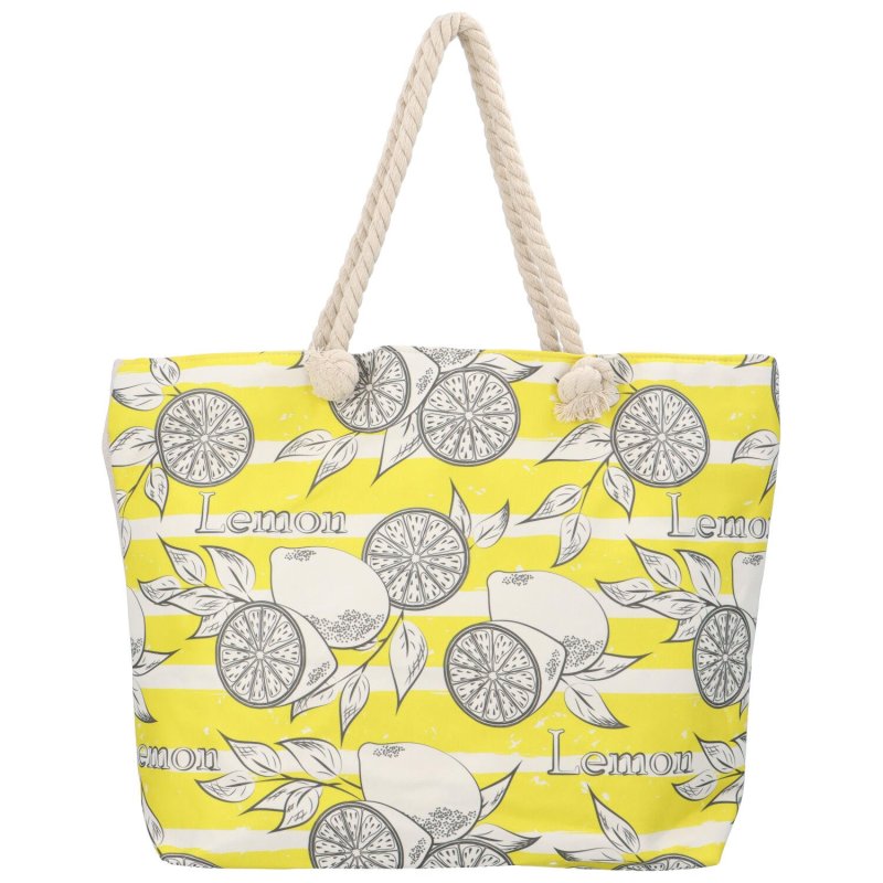 Textilní plážová taška Citronáda, citrón a žlutý pruh
