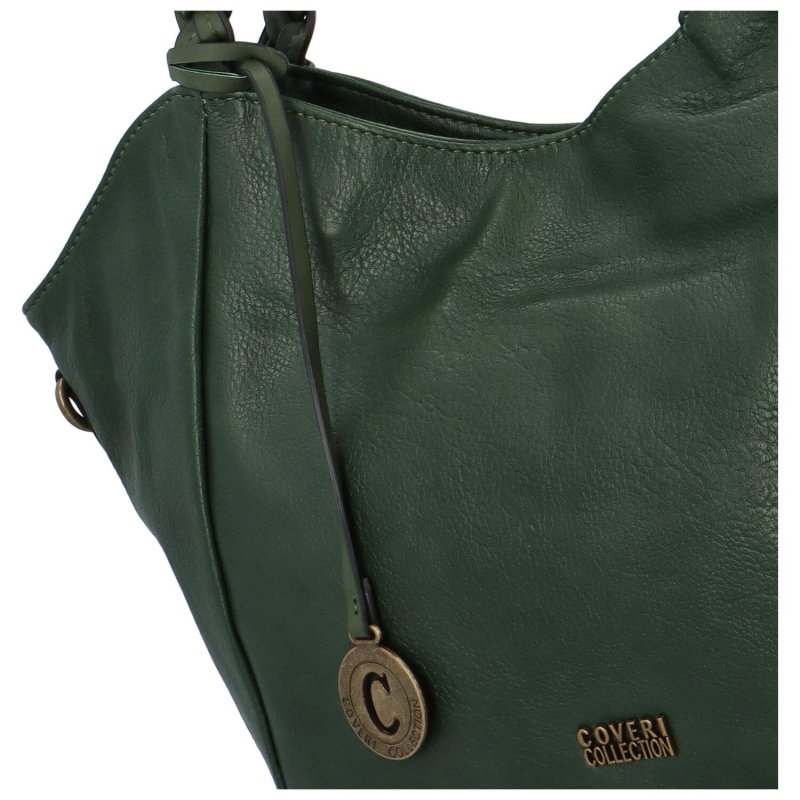 Stylová velká dámská koženková kabelka Amallia,  tmavě zelená