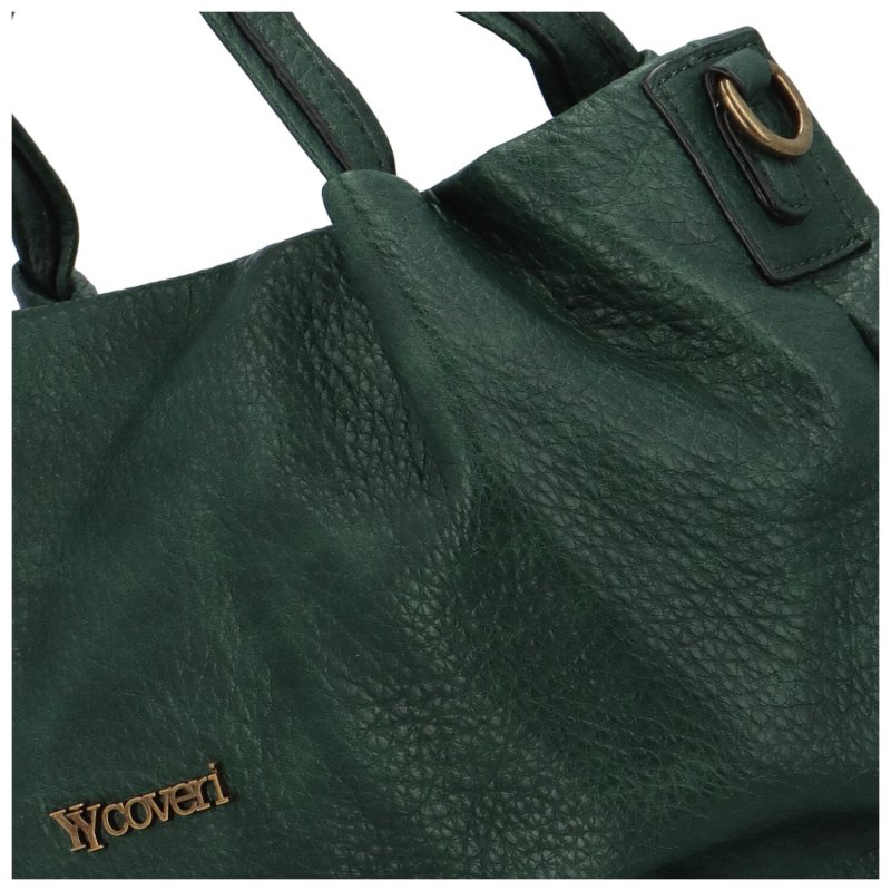 Stylová velká dámská koženková kabelka Ariell,  tmavě zelená