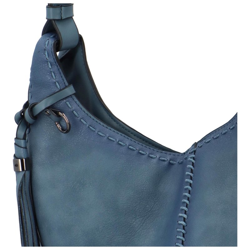 Trendy dámská koženková kabelka na rameno Carolline, světle modrá