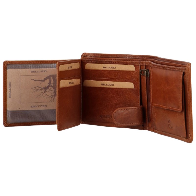 Pánská kožená peněženka na šířku Bellugio Atticus, koňaková