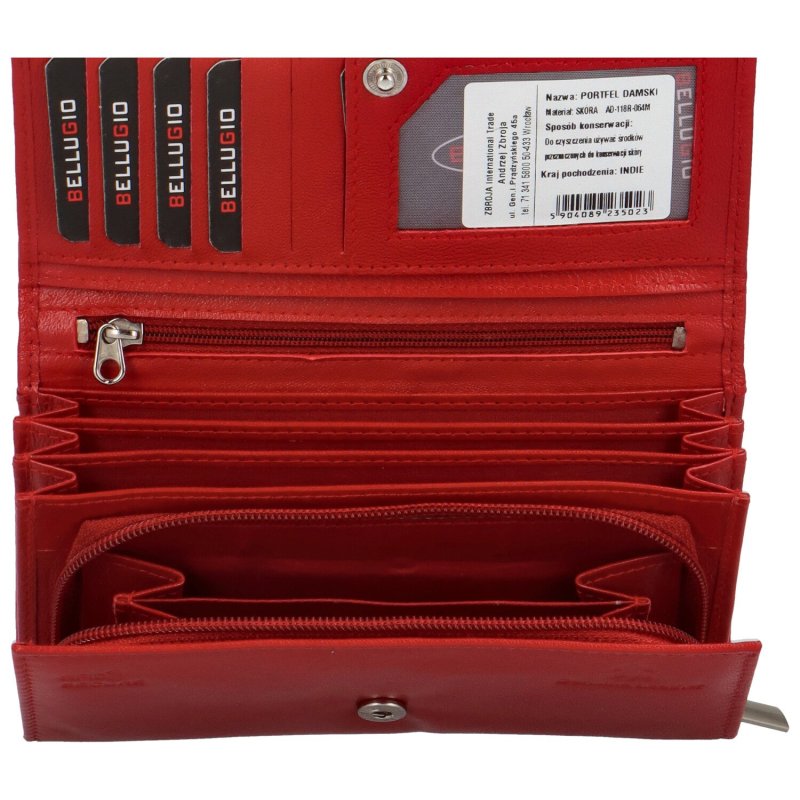 Elegantní dámská kožená peněženka Francisca, červená