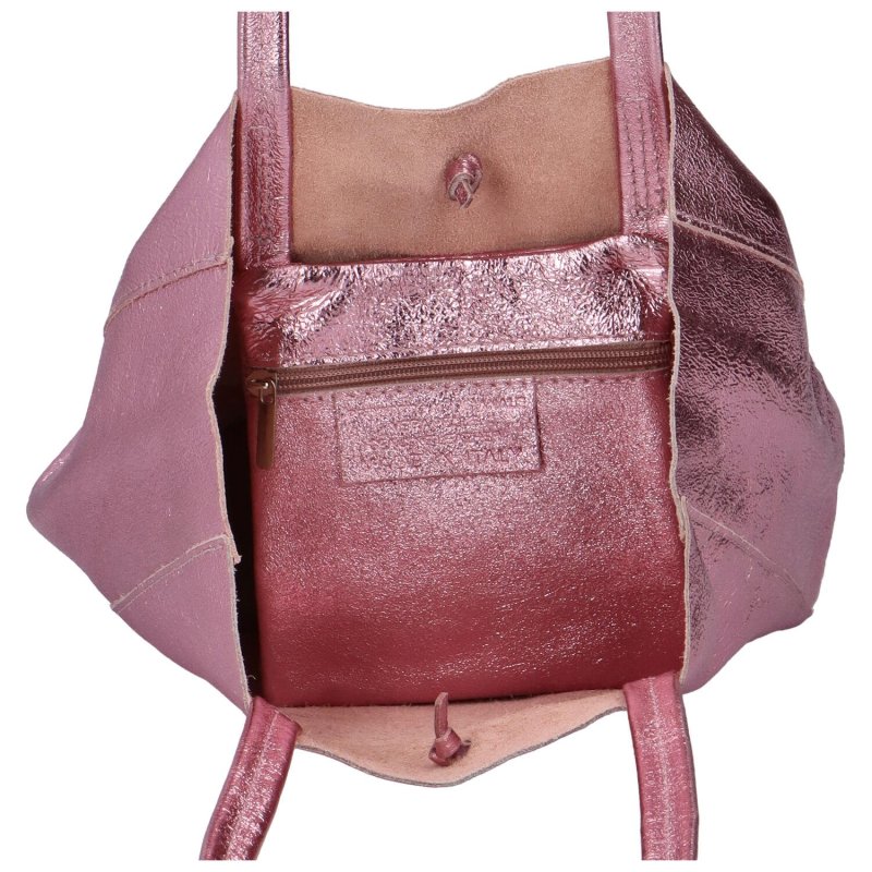 Luxusní dámská kožená kabelka přes rameno Diggian, růžovo-zlatá