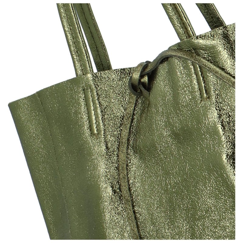 Luxusní dámská kožená kabelka přes rameno Diggian, zeleno-zlatá