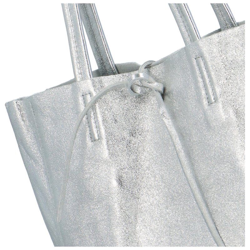 Luxusní dámská kožená kabelka přes rameno Diggian, stříbrná