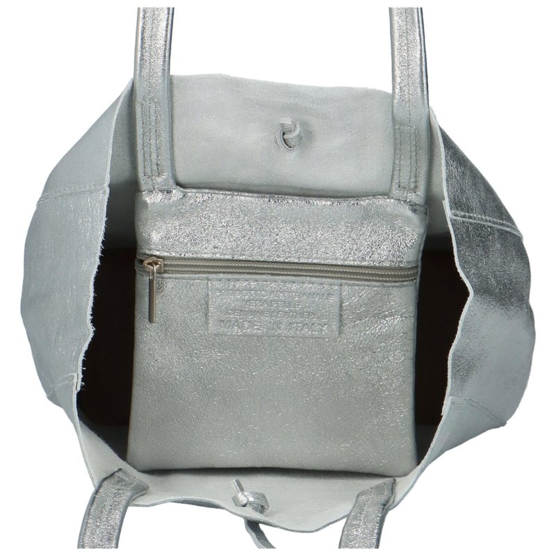 Luxusní dámská kožená kabelka přes rameno Diggian, stříbrná